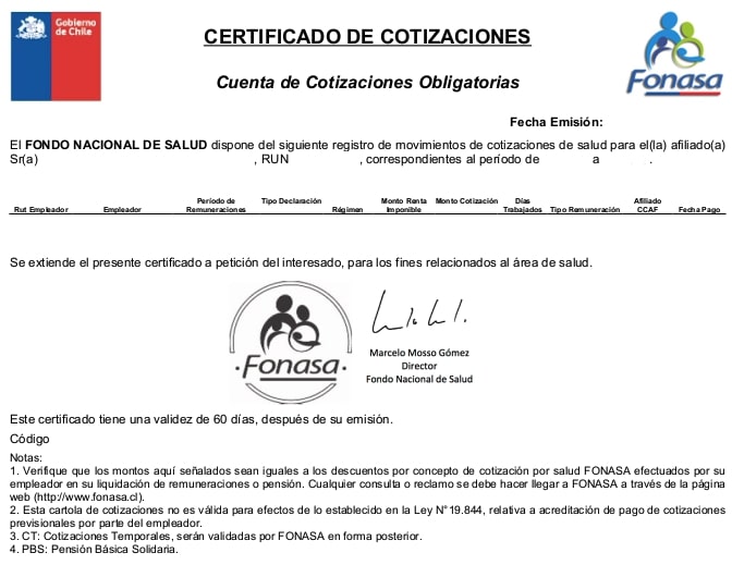 Certificados fonasa