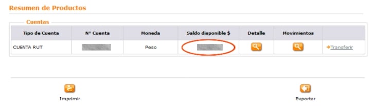 Saldo disponible en la Cuenta RUT Saldo disponible en la Cuenta RUT